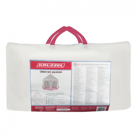 Cort de joacă pentru copii, model castel roz-gri, 123x123x140cm, cu perdele și ciucuri decorativi, 3+ ani [11]