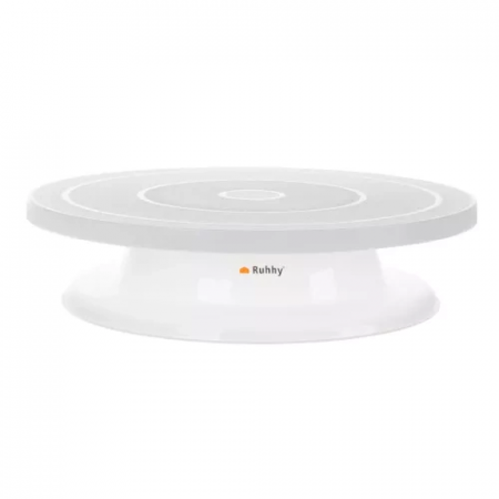 Platou rotativ pentru tort + 3 spatule decorative – suport cu picior detașabil, 28 cm, alb [2]