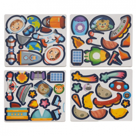 Puzzle magnetic educativ tip carte – tematică spațiu, 50 piese + 6 carduri model, jucărie creativă pentru copii [3]