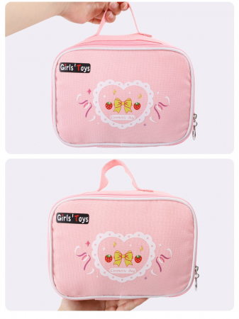 Set de înfrumusețare pentru copii, 11 piese din lemn + MDF, cu gentuță roz, jucărie educativă/joc de rol 3+ [5]