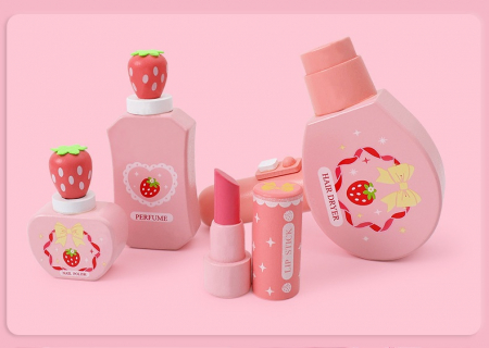 Set de înfrumusețare pentru copii, 11 piese din lemn + MDF, cu gentuță roz, jucărie educativă/joc de rol 3+ [2]