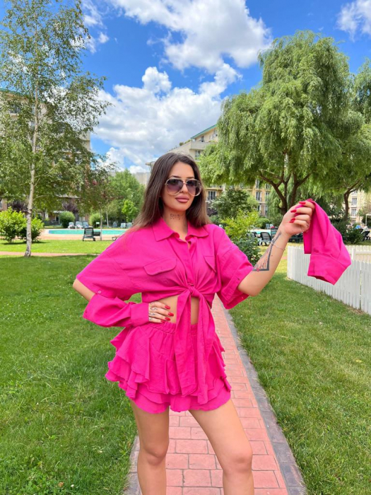 Compleu Tessa șiclam – cămașă cu mâneci detașabile și fustă-pantalon [3]