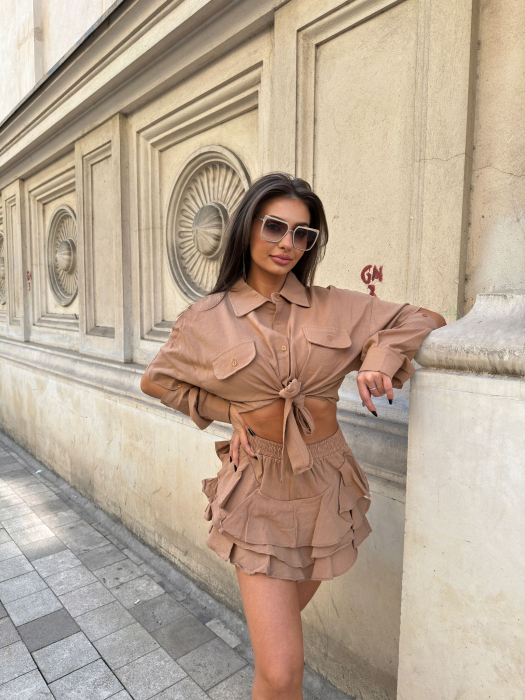 Compleu Tessa maro – cămașă cu mâneci detașabile și fustă-pantalon [2]