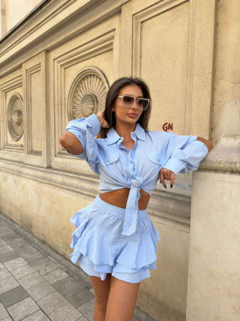 Compleuri - Compleu Tessa baby blue – cămașă cu mâneci detașabile și fustă-pantalon