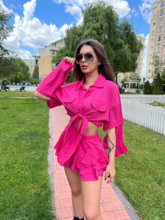 Compleu Tessa șiclam – cămașă cu mâneci detașabile și fustă-pantalon [1]