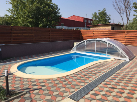 Portofoliu de Lucrari Constructii Piscine - Piscina cu acoperis telescopic si pompa de caldura -Botosani