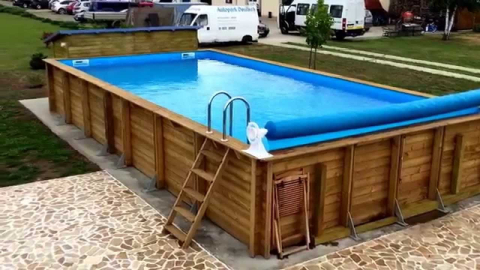 Piscine - PISCINA LINEA 1550 DIN LEMN CU LINER LIGHT BLUE