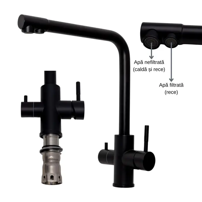 Baterie / robinet 3 căi, ProLine Edge inox 304 negru mat, flux separat apă filtrată și apă menajeră (rece și caldă) [2]
