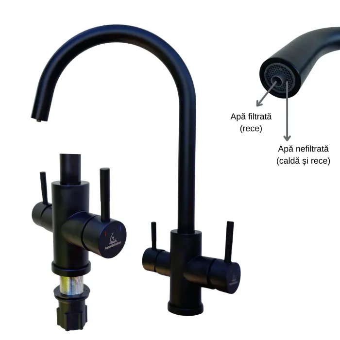 Baterie / robinet 3 căi, ProLine Turn inox 304 negru mat, flux separat apă filtrată și apă menajeră (rece și caldă) [2]