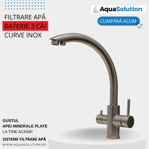 Baterie / robinet 3 căi, ProLine Curve inox 304, flux separat apă filtrată și apă menajeră (rece și caldă)