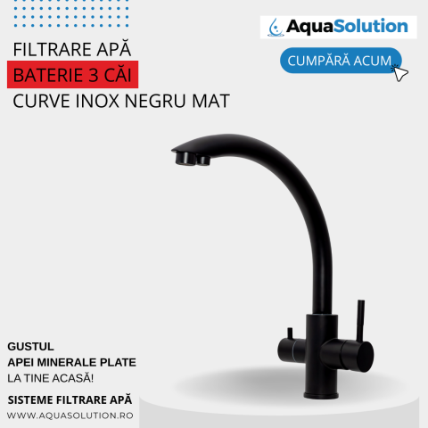 Baterie / robinet 3 căi, ProLine Curve inox 304 negru mat, flux separat apă filtrată și apă menajeră (rece și caldă) [0]