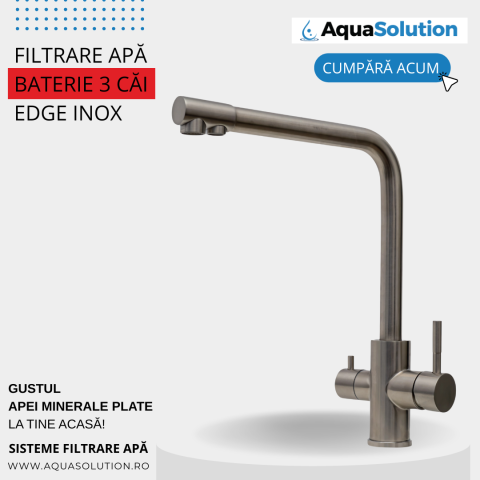 Baterie / robinet 3 căi, ProLine Edge inox 304, flux separat apă filtrată și apă menajeră (rece și caldă)