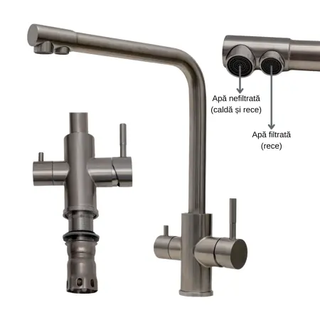 Baterie / robinet 3 căi, ProLine Edge inox 304, flux separat apă filtrată și apă menajeră (rece și caldă) [1]