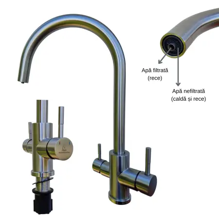 Baterie / robinet 3 căi, ProLine Turn inox 304, flux separat apă filtrată și apă menajeră (rece și caldă) [2]