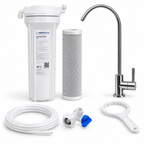 Microfiltrare - Filtru de apă AquaSolution CTO cu robinet cu clapetă și kit de instalare