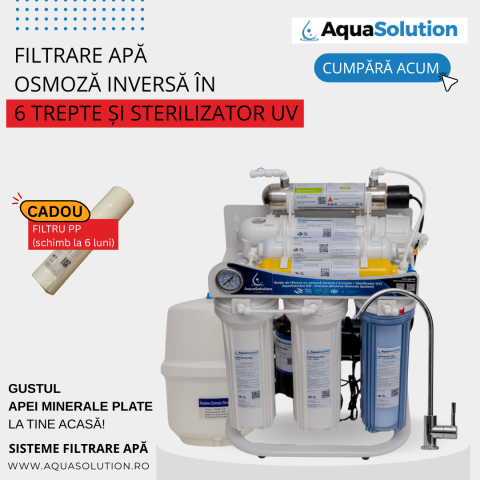 Statie - Filtru de apă - Stație filtrare osmoză 75GPD – 6 trepte și sterilizator UV 6W – AquaSolution RO-ProLine UV