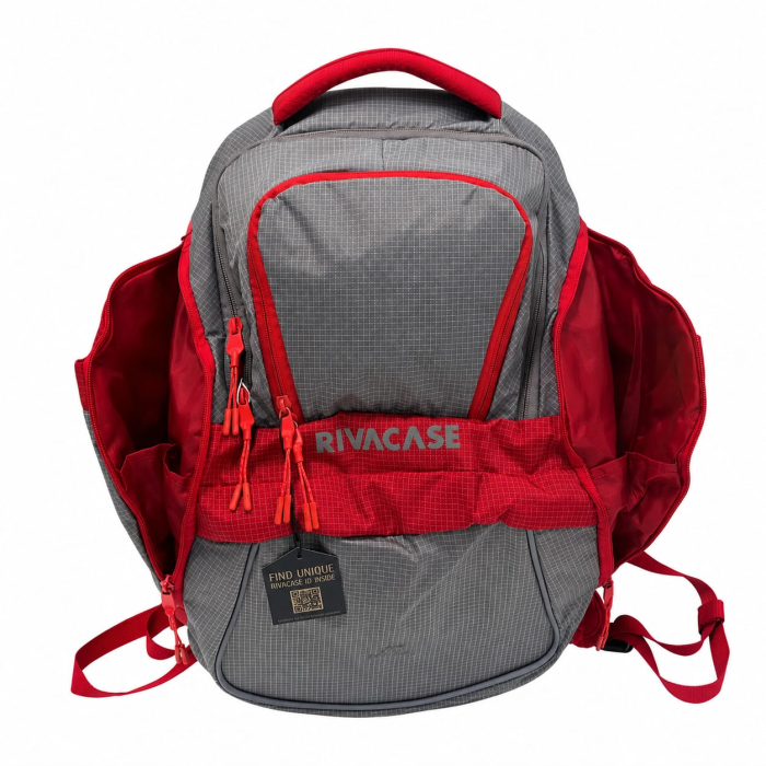 Rucsac RIVACASE gri roșu compartiment laptop husă ploaie [3]