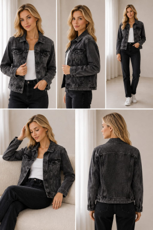 Geaca dama Gang denim gri slim fit [2]