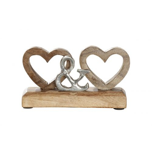 Decoratiune Double Heart lemn/aluminiu 16x5x8 cm [2]