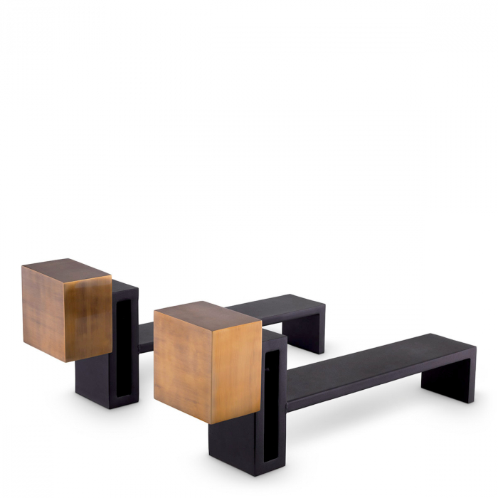 Accesorii semineu, Andiron (Suport lemne) Chitry set de 2, finisaj din alamă cu aspect vintage, Dims: W. 12 | D. 54 | H. 21.5 (CM) [1]