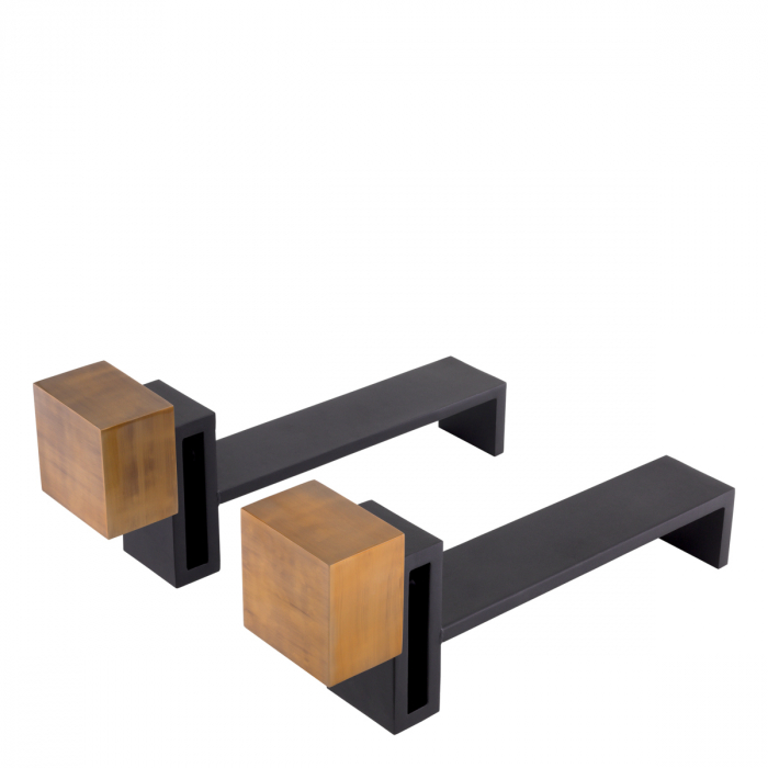 Accesorii semineu, Andiron (Suport lemne) Chitry set de 2, finisaj din alamă cu aspect vintage, Dims: W. 12 | D. 54 | H. 21.5 (CM) [3]