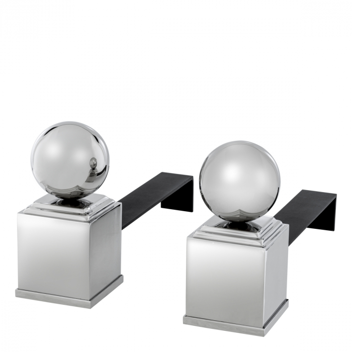 Accesorii semineu, Andiron (Suport lemne) (Suport lemne) Viviers, Set de 2, finisaj nichel , Dims: W. 12.5 | D. 52 | H. 27 (CM) [3]