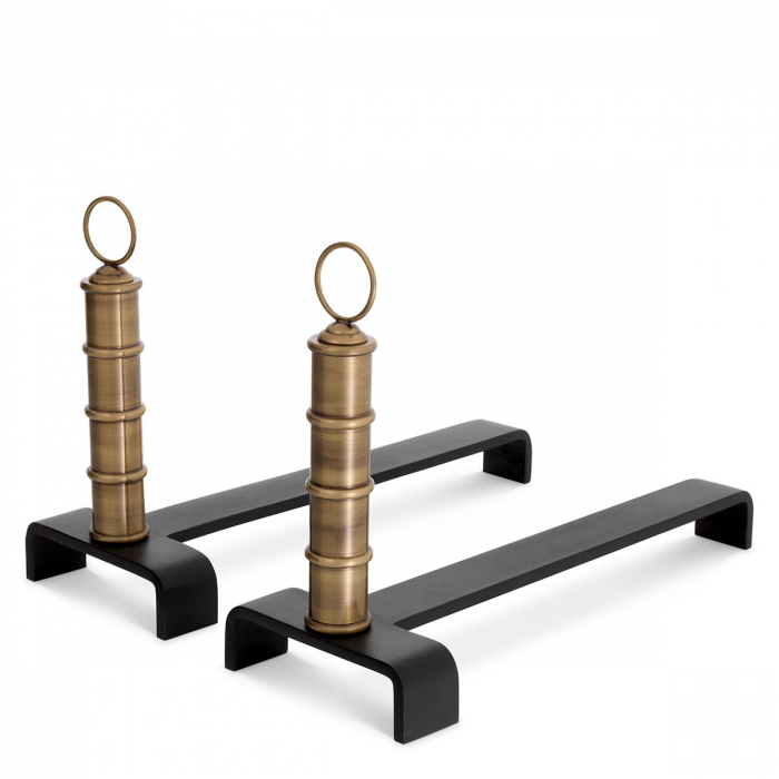 Accesorii semineu, Andiron (Suport lemne) Vauxbons set de 2, finisaj din alamă cu aspect vintage, Dims: W. 17 | D. 45 | H. 30 (CM) [1]