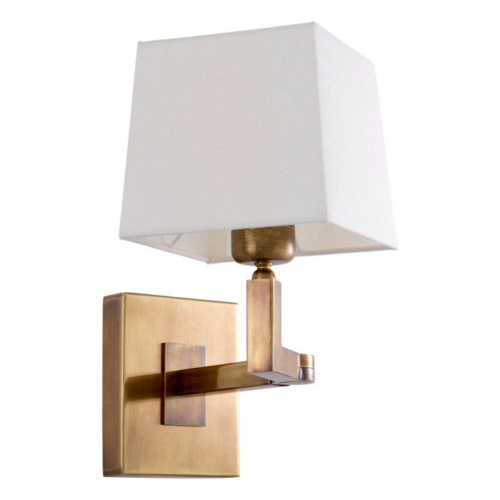 Aplică de perete, Cambell, finisaj din alamă cu aspect vintage, abajur inclus [2]