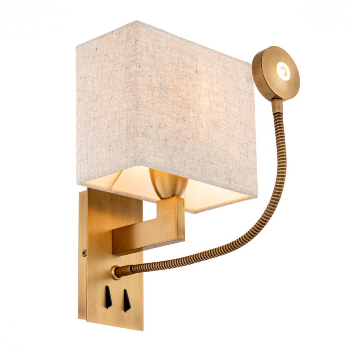 Aplică de perete, de citire, finisaj din alamă cu aspect vintage, abajur inclus [5]