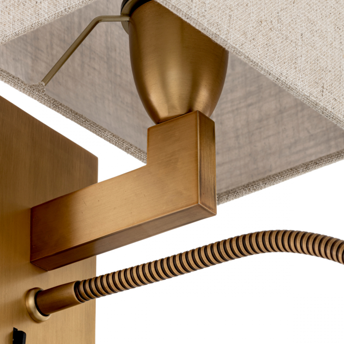 Aplică de perete, de citire, finisaj din alamă cu aspect vintage, abajur inclus [6]