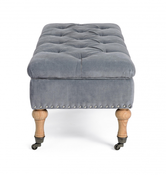 Bancheta Arlette cu spatiu de depozitare, Lemn/Poliester, Gri, 110x44x40 cm [4]