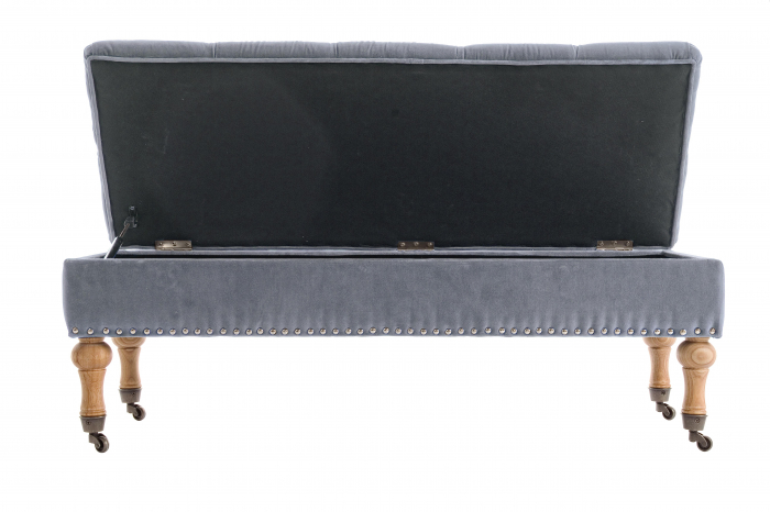 Bancheta Arlette cu spatiu de depozitare, Lemn/Poliester, Gri, 110x44x40 cm [6]