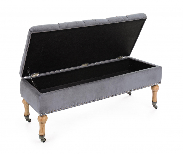 Bancheta Arlette cu spatiu de depozitare, Lemn/Poliester, Gri, 110x44x40 cm [3]