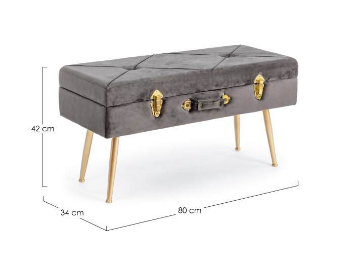 Bancheta Polina cu spatiu de depozitare, Otel/Poliester, Gri, 80x34x42 cm [5]