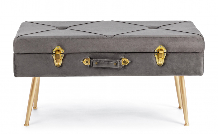 Bancheta Polina cu spatiu de depozitare, Otel/Poliester, Gri, 80x34x42 cm [2]