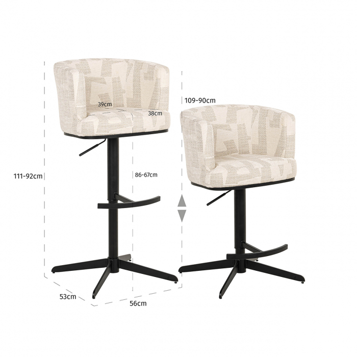 Scaun de bar/blat Cheyenne (Grafic bej), Dims: 92.0 x 56.0 x 53.0 cm [2]