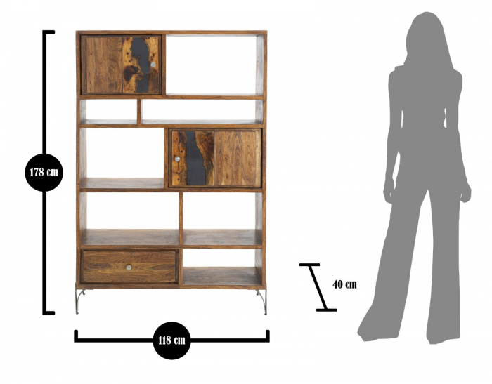 Biblioteca MUSTANG cm 118x40x178 (lemn de salcâm ) [8]