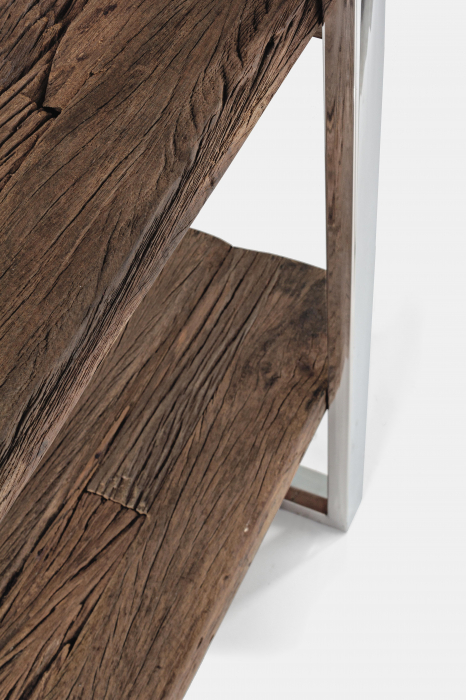 Biblioteca Stanton, Otel inoxidabil/ Lemn reciclat, 90x35x180 cm [6]