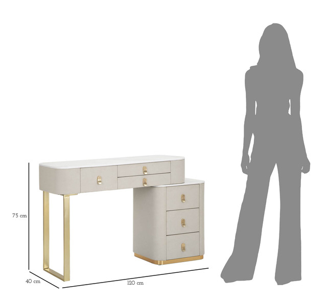 Birou/consola Beauty, Lemn/MDF/Metal, Crem/Auriu, 75x120x40 cm [10]