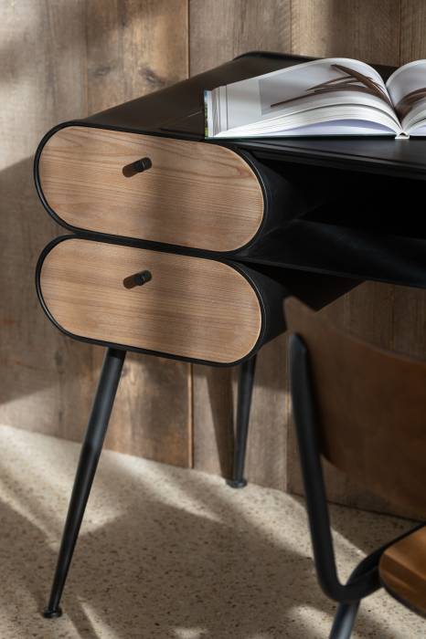 Birou din lemn de brad si metal, negru/bej deschis [8]