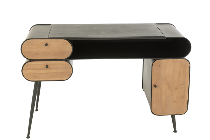 Birou din lemn de brad si metal, negru/bej deschis [3]