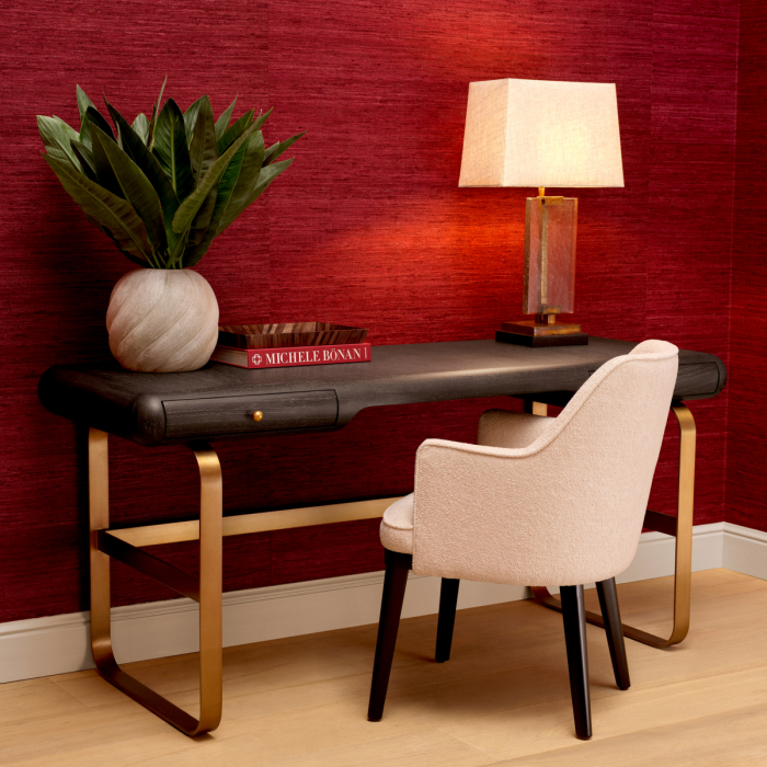 Birou Nathaniel, furnir stejar, gri cărbune, finisaj alamă periată, Dimensiuni: W. 165 | D. 65.5 | H. 76.5   [2]