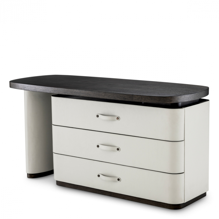 Birou Numana, piele artificiala, furnir din stejar, Dims: L. 220 | W. 65 | H. 75  (CM) [6]