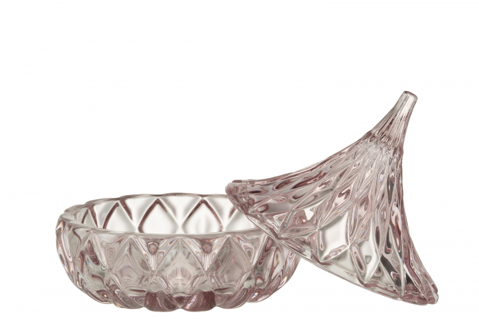 Bomboniera cu capac, Sticla, Roz, 12.5x12.5x13.2 cm [2]