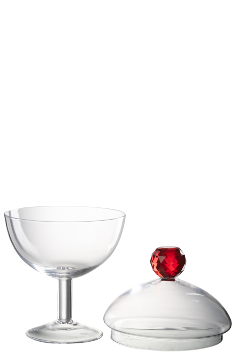 Borcan de depozitare cu cristal, sticla cristalina, transparent/rosu, L | L 14X l 14X H 25 cm [3]