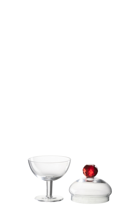 Borcan de depozitare cu cristal, sticla transparenta/rosu, S | L 9X l 9X H 14 cm [3]