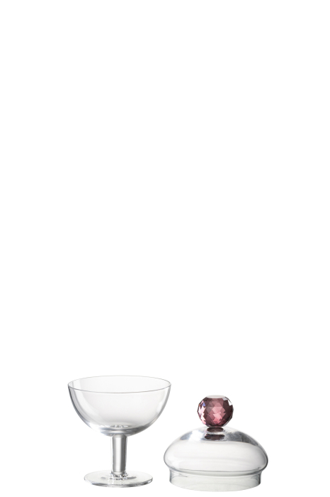 Borcan de depozitare cu cristal, sticla transparenta/roz, S | L 9X l 9X H 14 cm [3]