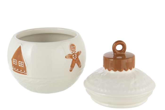 Borcan de depozitare, Glob de Craciun, rotund dolomit alb/caramel | L 16.5X l 16.5X H 18 cm [2]
