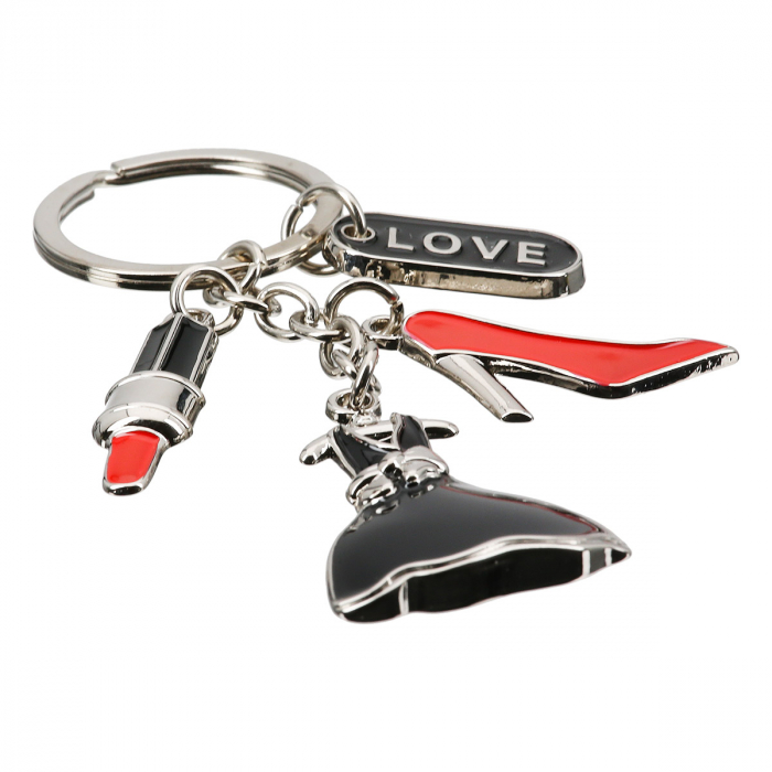 Breloc, rochie, ruj, pantof, Doamna, Metal, negru, rosu, PU 12, L. 3,5 cm, H. 11 cm [3]