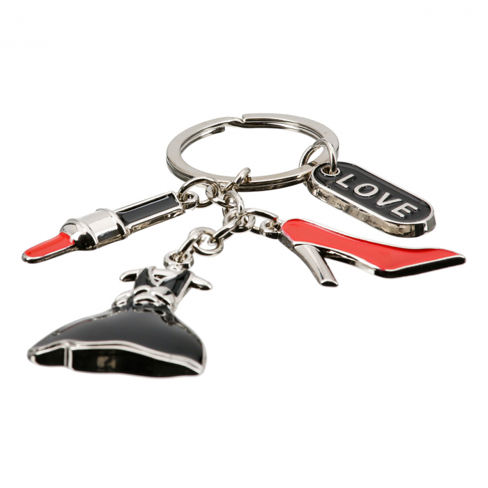 Breloc, rochie, ruj, pantof, Doamna, Metal, negru, rosu, PU 12, L. 3,5 cm, H. 11 cm [2]